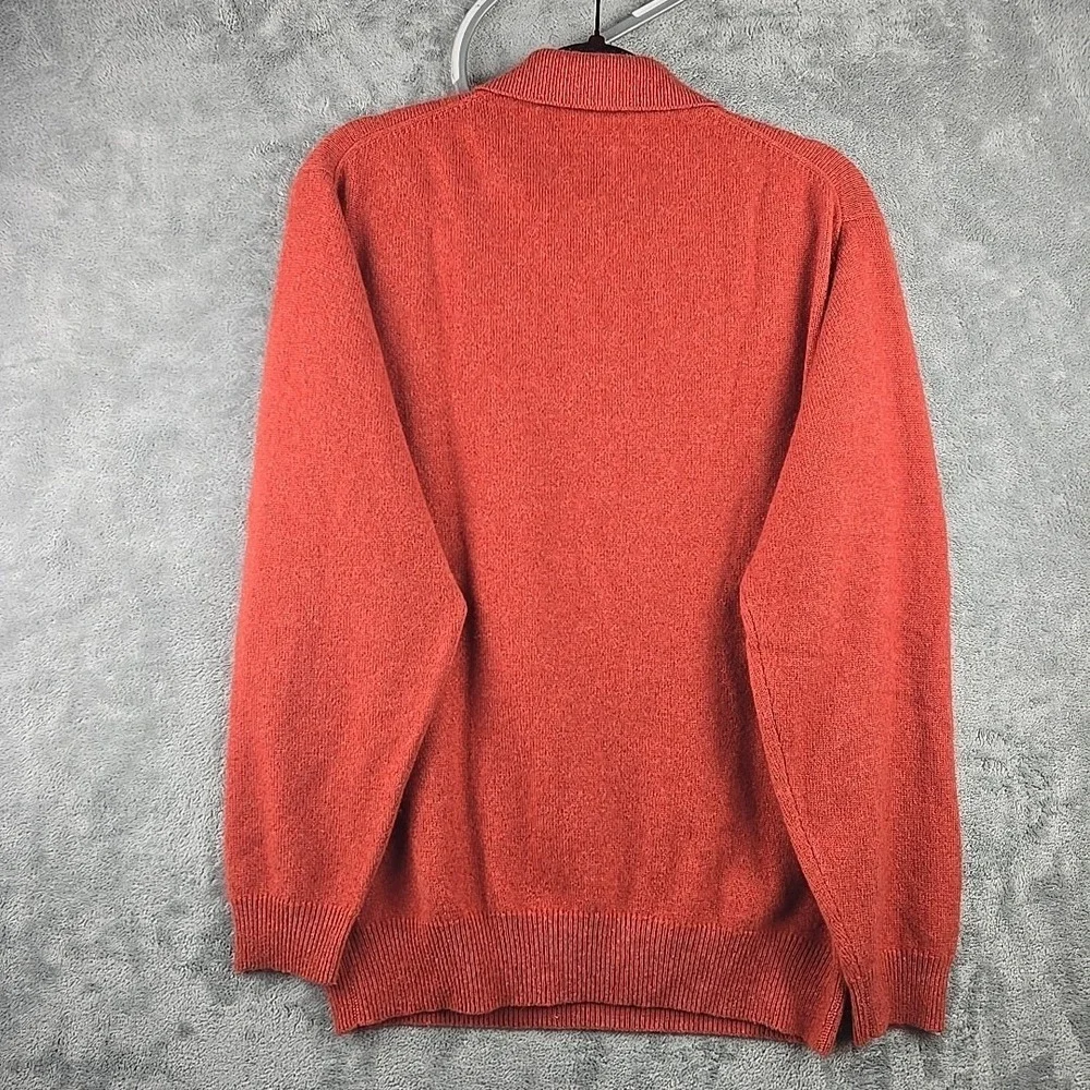 Daniel Bishop Polo Sweater Mens Medium Orange 100% Cashmere Pullover Knit Preppy